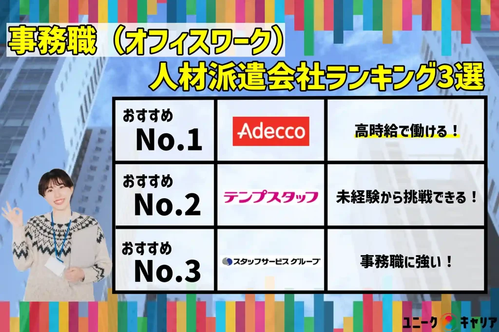 事務職　オフィスワーク　人材派遣会社　ランキング