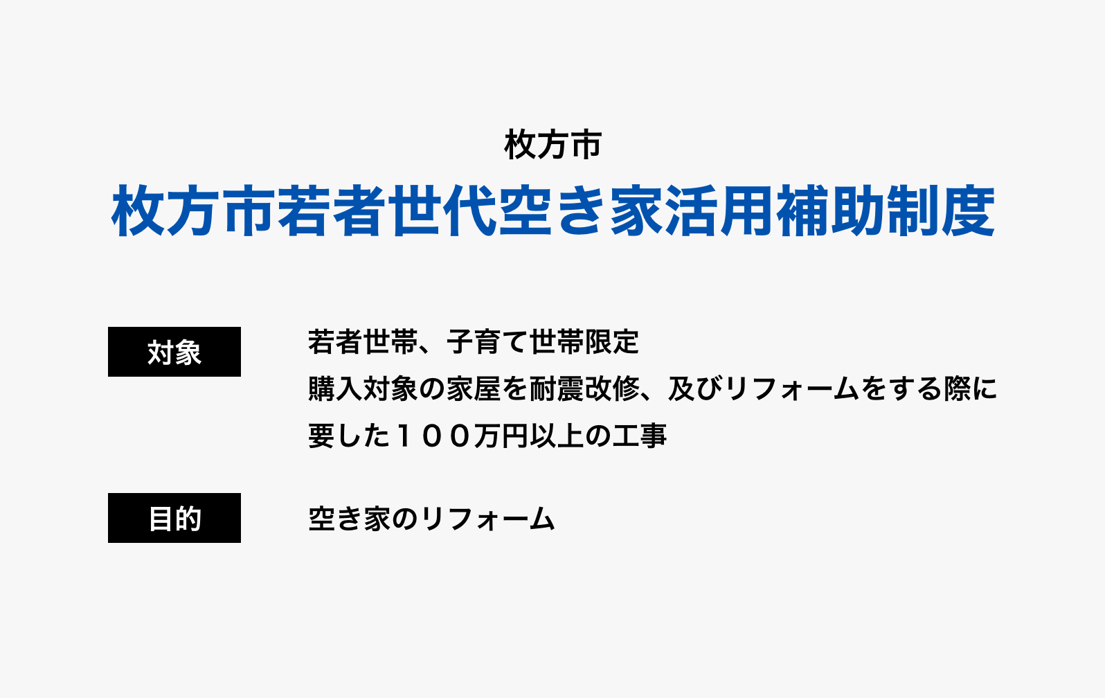 枚方市の「枚方市若者世代空き家活用補助制度」